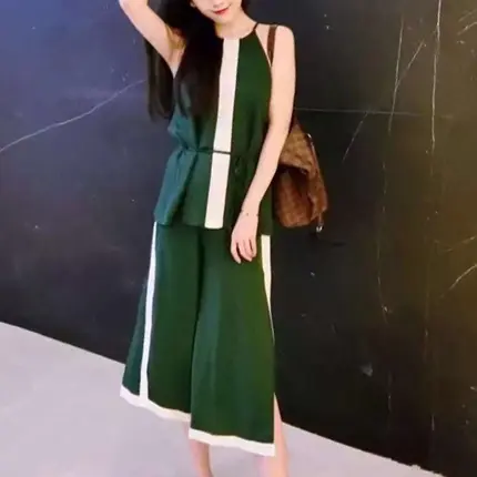 입생로랑 생로랑 트임팬츠 배색 투피스(2컬러) 명품 - 명품하우스