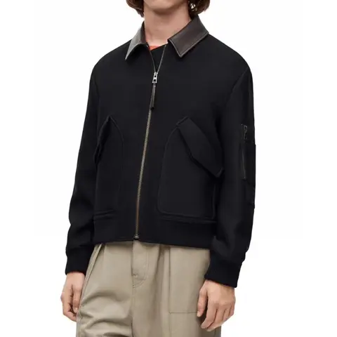 로에베 로에베 Leather collar bomber jacket in wool&silk Black 명품 - 명품하우스