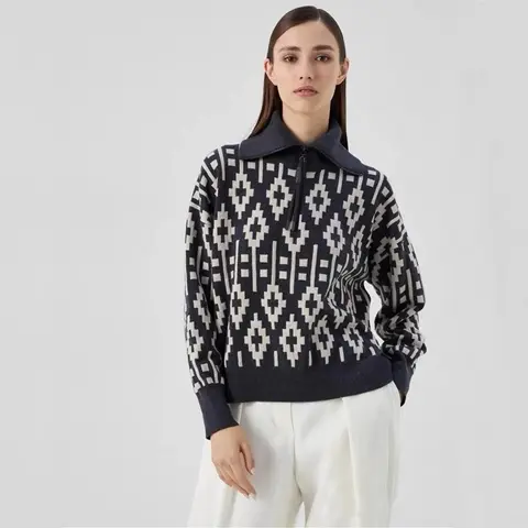 브루넬로 쿠치넬리 브루넬로 쿠치넬리 Fair Isle jacquard quarter zip wool blend sweater M16129604CTX45 명품 - 명품하우스