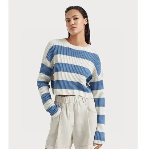 브루넬로 쿠치넬리 브루넬로 쿠치넬리 Striped dazzling cotton English rib cropped sweater 242MDV557200P 명품 - 명품하우스