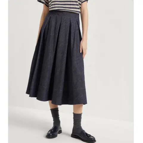 브루넬로 쿠치넬리 브루넬로 쿠치넬리 Cotton denim effect twill pleated circle skirt 242MB125G3669 명품 - 명품하우스