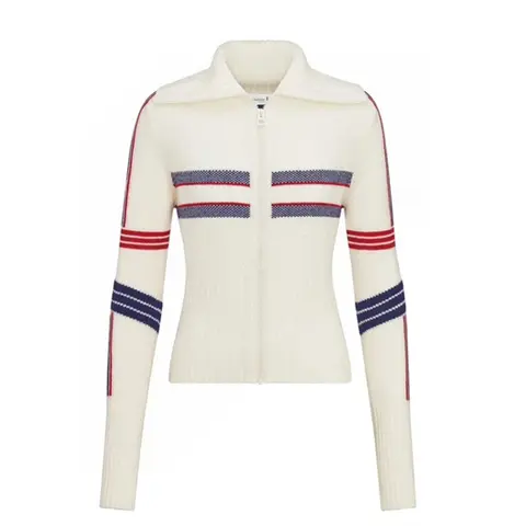 디올 Women CD DiorAlps Short High Collar Cardigan White Three Tone Wool Cashmere Knit 144G60A 명품 - 명품하우스