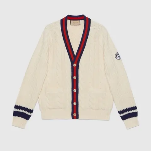 구찌 구찌 남성 가디건 763373 XKDPC 9189 Cable wool knit cardigan with Web 명품 - 명품하우스