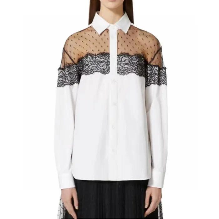레드 발렌티노 Women's White Red Lace Detailed Long sleeved Shirt 24030933 명품 | 명품하우스