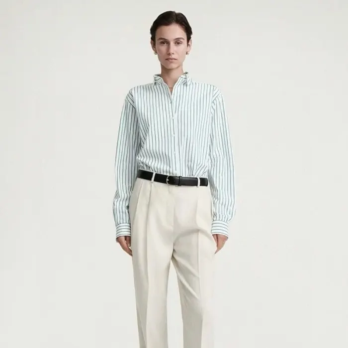 토템 Signature Cotton Shirt White/green In White, green 234 WRT810 FB0132 명품 | 명품하우스