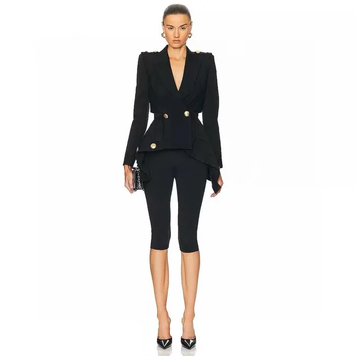 알렉산더왕 Women's Black Double breasted Padded shoulder Wool Blazer 명품 | 명품하우스