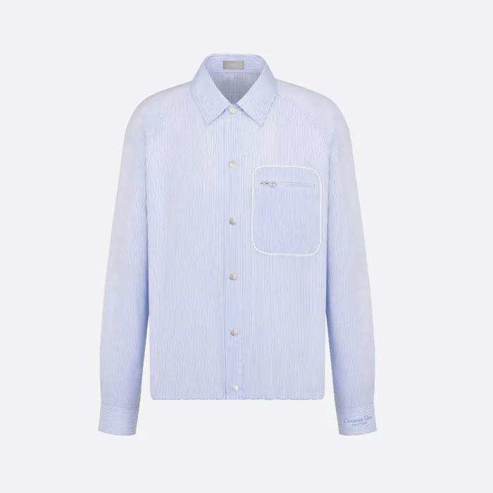 디올 화이트 코튼 실크 포플린 & 블루 스트라이프 Couture 자수 셔츠 493C508A6231 C075 명품 | 명품하우스