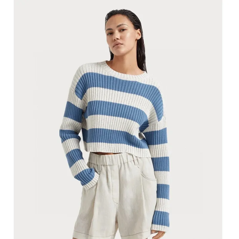 브루넬로 쿠치넬리 Striped dazzling cotton English rib cropped sweater 242MDV557200P 명품 | 명품하우스