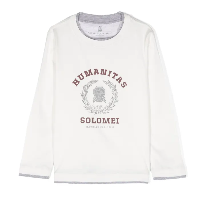 브루넬로 쿠치넬리 layered logo print cotton T shirt B0T61T119CDI45 명품 | 명품하우스