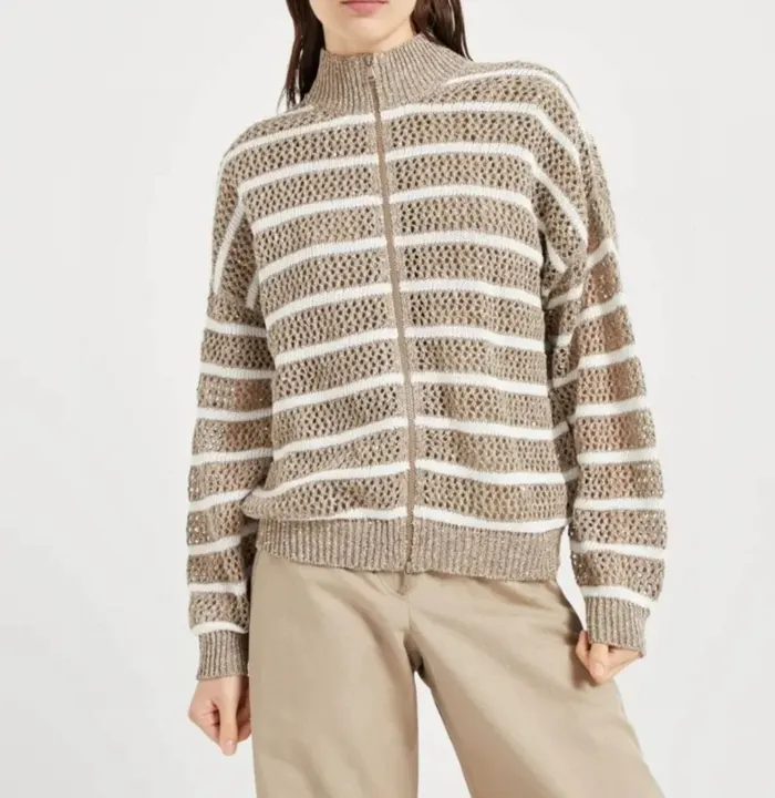 브루넬로 쿠치넬리 Linen dazzling striped net cardigan 251MCO558906 명품 | 명품하우스