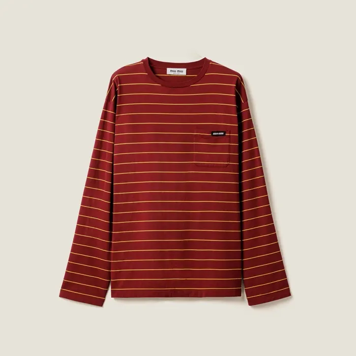 미우미우 롱슬리브 코튼 저지 티셔츠 Long sleeved cotton jersey T shirt MJL014 14RT F0927 S OOO 명품 | 명품하우스
