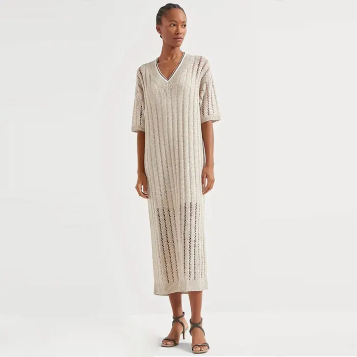 브루넬로 쿠치넬리 Dazzling ribbed net knit dress in linen 251MCO559A92 명품 | 명품하우스