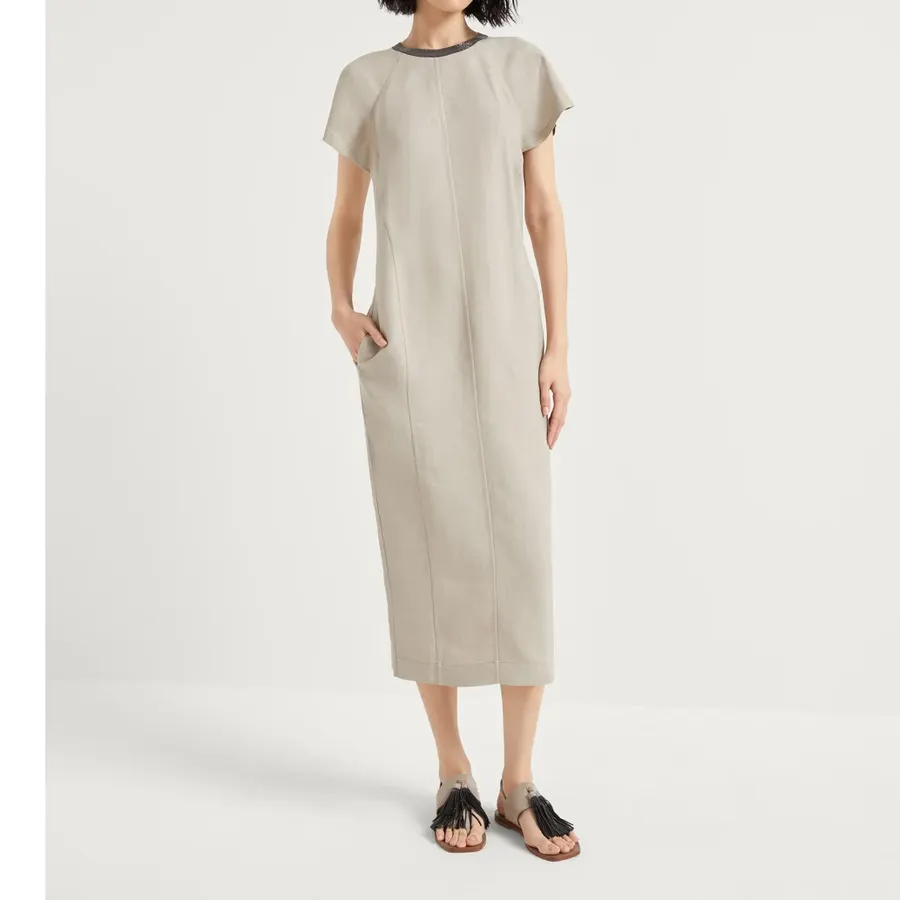 브루넬로 쿠치넬리 Viscose and linen fluid twill dress with precious collar 251MH126AHB5 명품 | 명품하우스