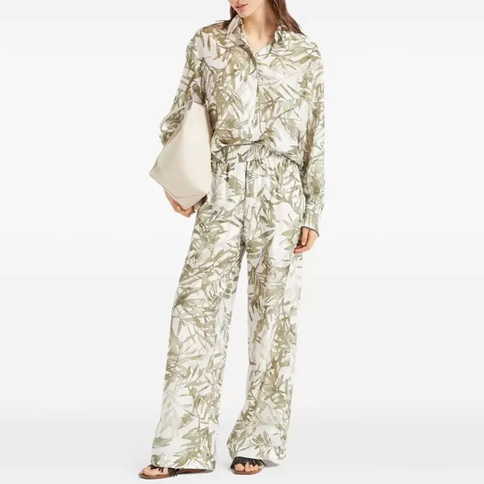 브루넬로 쿠치넬리 Silk herbarium print pongee pyjama style loose trousers 251MQ999P8915 명품 | 명품하우스