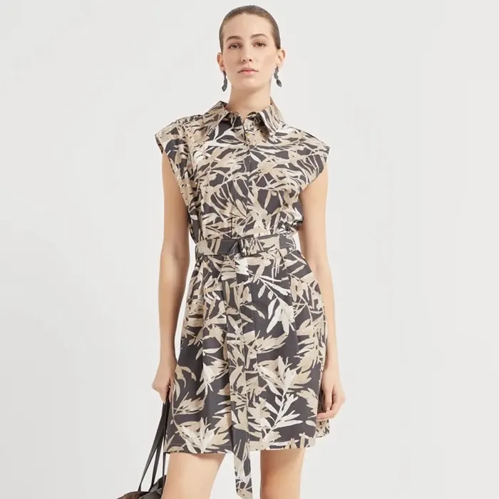 브루넬로 쿠치넬리 Cotton herbarium print poplin belted mini shirt dress 251ML900A5348 명품 | 명품하우스