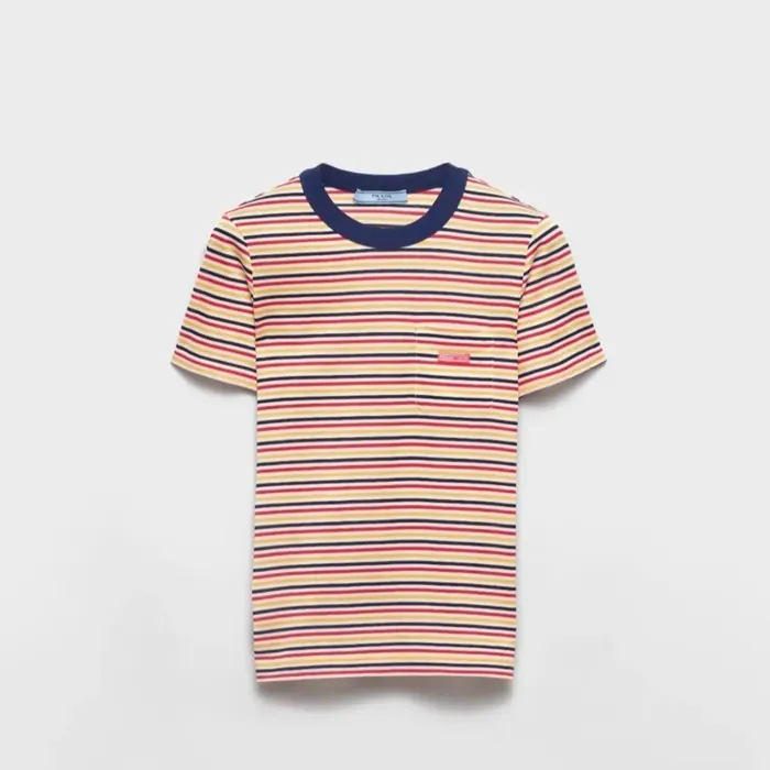 프라다 Striped lisle cotton T shirt 39605 16S1 F059I S OOO 명품 | 명품하우스