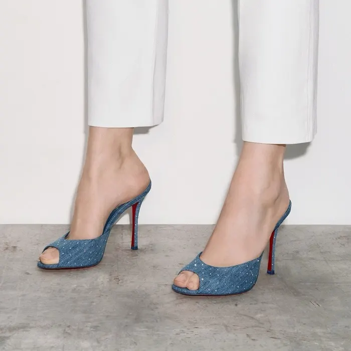 크리스찬 루부탱 me dolly plum strass 100mm denim sandal heels 명품 | 명품하우스