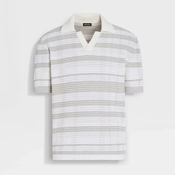 제냐 WHITE AND DARK TAUPE COTTON AND SILK BLEND POLO SHIRT 0322985458073 C32 UDF63A7 241 명품 | 명품하우스