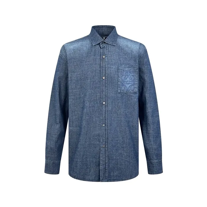 로에베 로고 엠브로이더드 디그레이드 이펙트 토널 블루 코튼 샴브레이 셔츠 H526Y05WF18438 명품 | 명품하우스