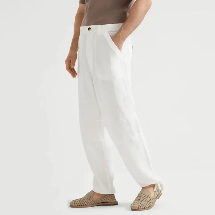 브루넬로 쿠치넬리 Garment dyed relaxed fit trousers in linen gabardine with patch pocke 명품 | 명품하우스