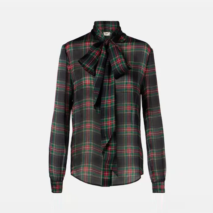 생로랑 plaid bow tie blouse 842861 명품 | 명품하우스
