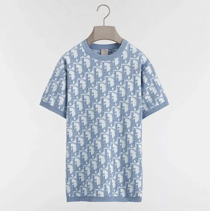 디올 Blue Cotton Wool Silk Jacquard T Shirt, Regular Fit 693M619A7040 C575 명품 | 명품하우스