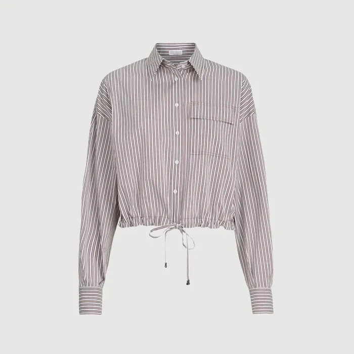 브루넬로 쿠치넬리 Striped cotton and silk poplin shirt with monili 261MH746NA916 명품 | 명품하우스